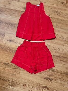 entro Red High Waist Women's Shorts Set
